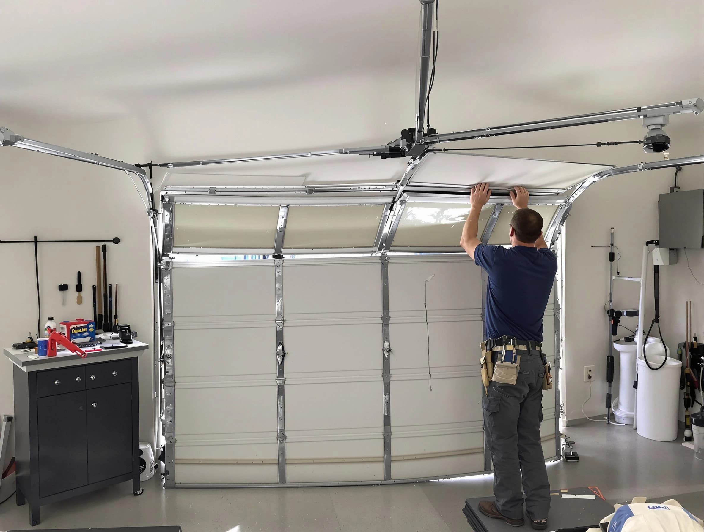 Odenville Garage Door Repair specialist performing precise section replacement on Odenville garage door