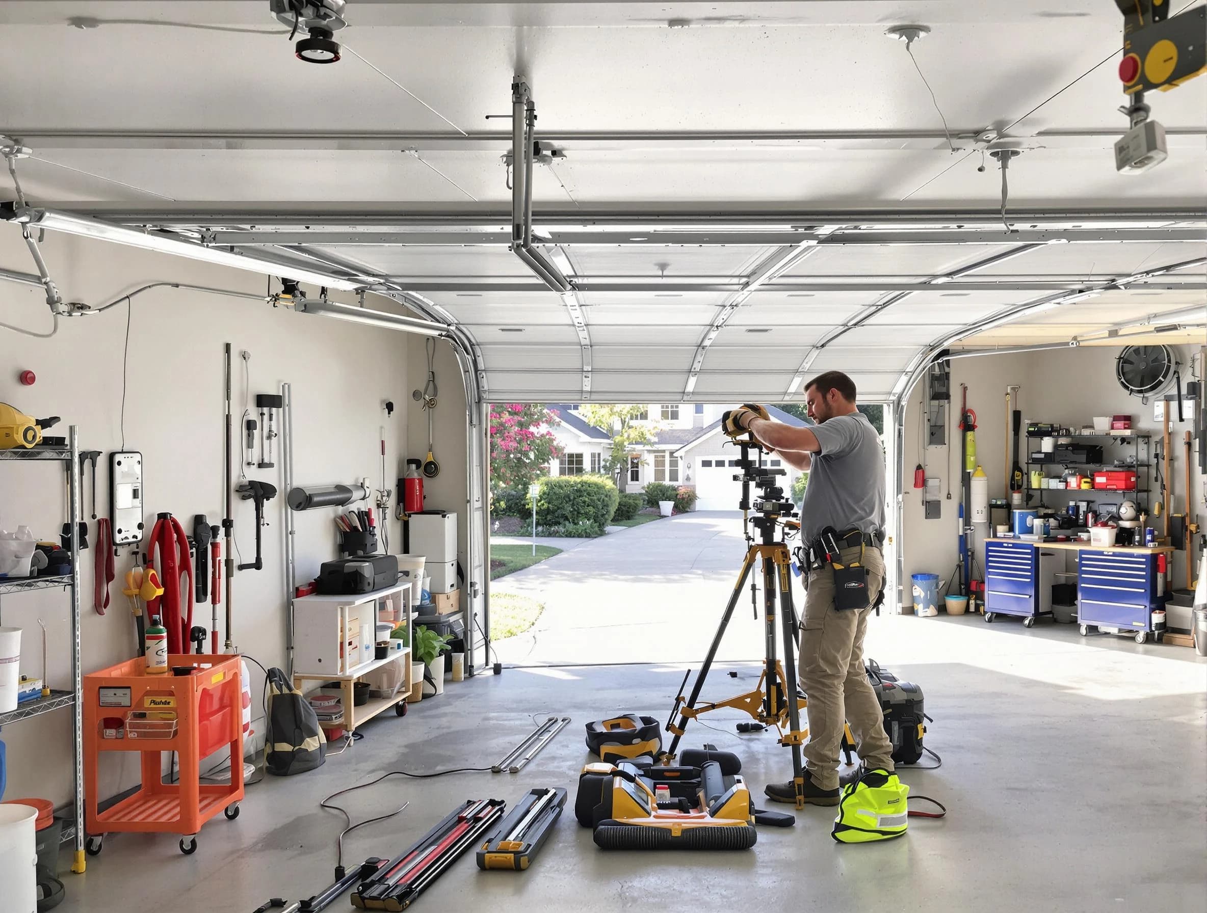 Odenville Garage Door Repair specialist performing laser-guided track alignment in Odenville