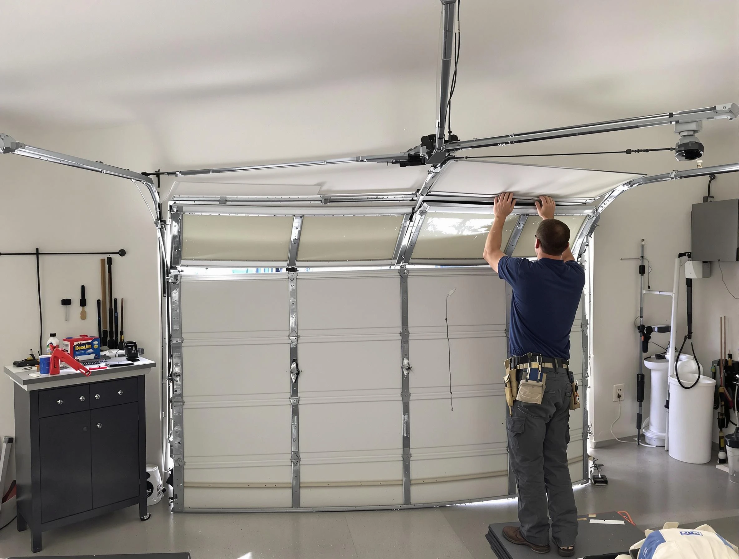 Odenville Garage Door Repair specialist performing precise section replacement on Odenville garage door